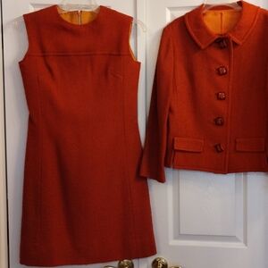 Stylish Orange Blazer And Sleeveless Shift Dress